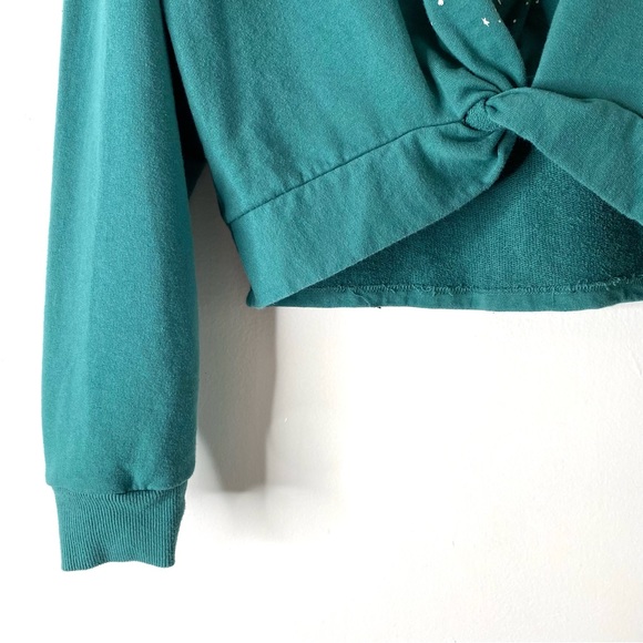 Green Butterfly Graphic Knotted Crop Sweatshirt - Picture 3 of 8